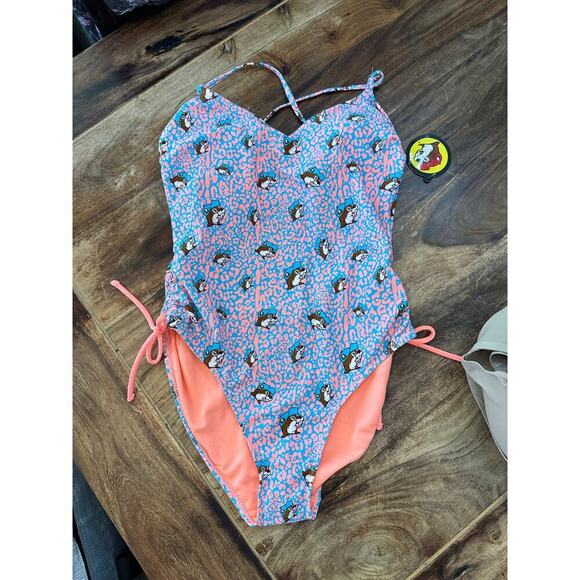 NWT Buc-ee's Women's Pink Blue Leopard Print One Piece Swimsuit Size XL - Picture 4 of 8